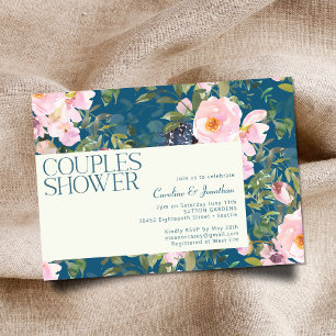  Romantische Florals in Blue Couples Shower Kaart