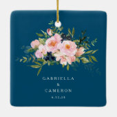Romantische Florals in Blue Wedding Keramisch Ornament (Achterkant)
