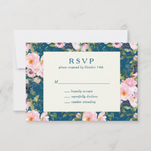 Romantische Florals in Blue Wedding Simple RSVP Kaartje