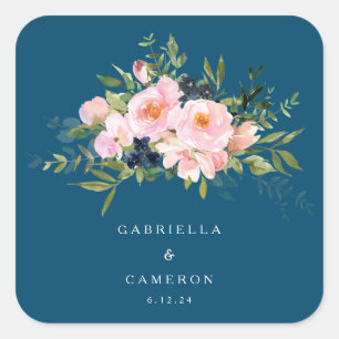 Romantische Florals in Blue Wedding Vierkante Sticker
