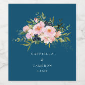  Romantische Florals in Blue Wedding Wijn Etiket (Enkel label)