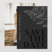 Romantische foto Floral Zwart Wit Save the Date Kaart (Voorkant / Achterkant)