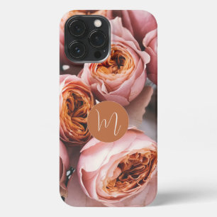 Romantische fotoroze roze monogram schattig initia iPhone 13 pro max hoesje