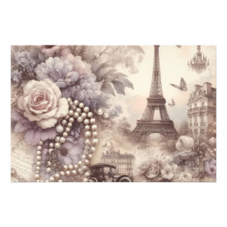 Romantische Franse Lavendel, Eifel & Parels Decoup Foto Afdruk