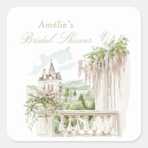Romantische Franse Tuin Chateau Bruidsdouche  Vierkante Sticker