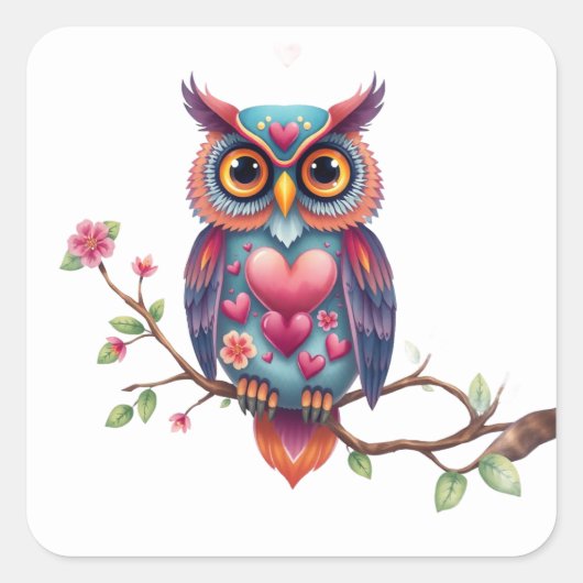 Romantische Fun Owl Stickers (Voorkant)
