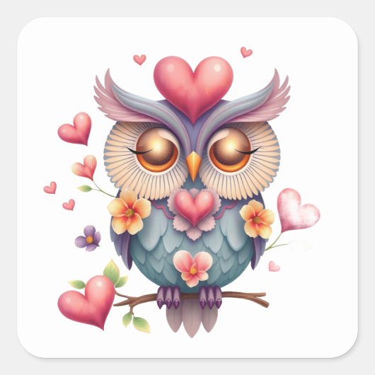 Romantische Fun Owl Stickers (Voorkant)