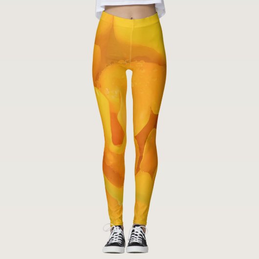 Romantische gele rozendruppels leggings (Voorkant)