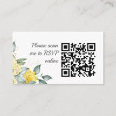 Romantische gele waterverf bloemen QR-code RSVP Informatiekaartje (Achterkant)