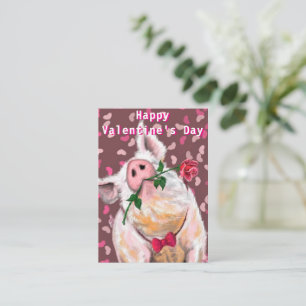 Romantische Gentleman Pig Funny Valentijnsdag Kaar Notitiekaartje