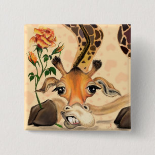Romantische Giraffe - Heer - Grappig Vierkante Button 5,1 Cm