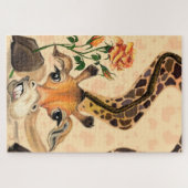 Romantische Giraffe met Roos Funny Puzzle Legpuzzel (Horizontaal)