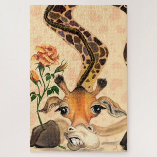 Romantische Giraffe met Roos Funny Puzzle Legpuzzel