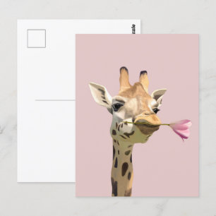Romantische Giraffe roze tulp voor geliefde Briefkaart