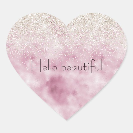 Romantische Glam Roze Wit Glitter Sparkle Hart Sticker (Voorkant)