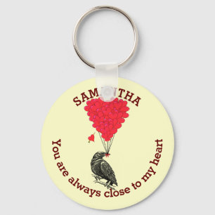 Romantische gotische kraai en rood hart gepersonal sleutelhanger
