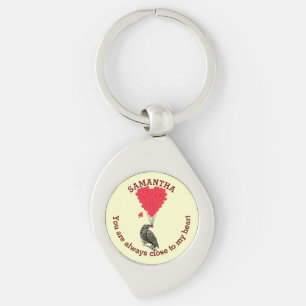 Romantische gotische kraai en rood hart gepersonal sleutelhanger
