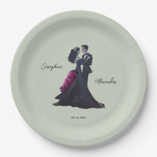 Romantische Gotische Liefhebbers Elegante Trouwdag Papieren Bordje