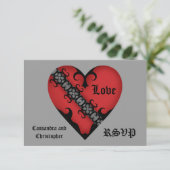 Romantische gotische middeleeuwse rode hart RSVP (Staand voorkant)
