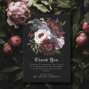 Romantische Gotische Waterverf Raven Floral Weddin Bedankkaart
