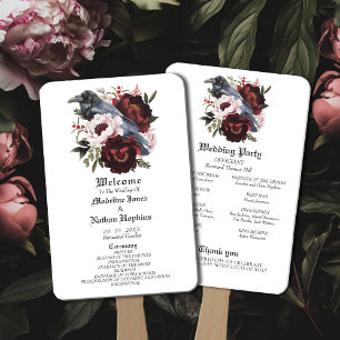 Romantische Gotische Waterverf Raven Floral Weddin Handwaaier