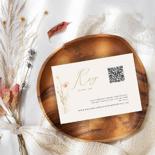 Romantische gouden blos geperste bloemen QR-code R RSVP Kaartje