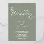 Romantische gouden folie salie groene bruiloft folie uitnodiging (Voorkant)