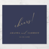 Romantische gouden kalligrafie "Cheers" Navy Weddi Sparkling Wijnetiket (Enkel label)
