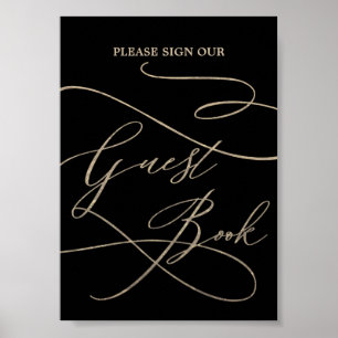 Romantische gouden kalligrafie zwarte gastboekpost poster