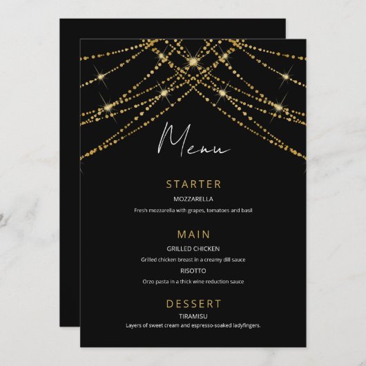 Romantische gouden string bruiloft menu (Voorkant / Achterkant)