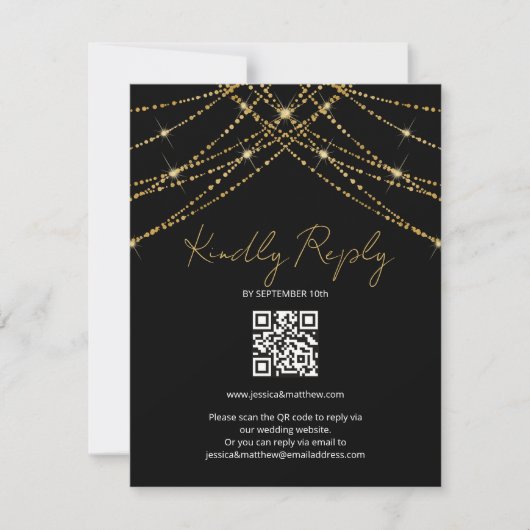 Romantische gouden string bruiloft RSVP kaartje (Voorkant)