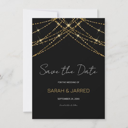 Romantische gouden string bruiloft save the date (Voorkant)