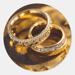 Romantische gouden trouwringen olieverfschilderij ronde sticker