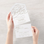 Romantische goudkalligrafie Het huwelijk van All In One Uitnodiging (Afscheurbaar)