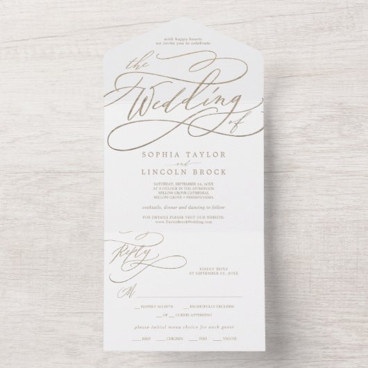Romantische goudkalligrafie Het huwelijk van All In One Uitnodiging (Binnen)