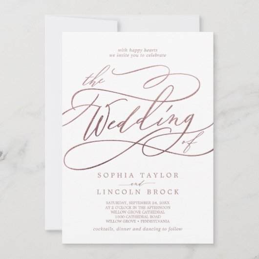 Romantische goudkalligrafie op het Roos in één kee Kaart (Voorkant)