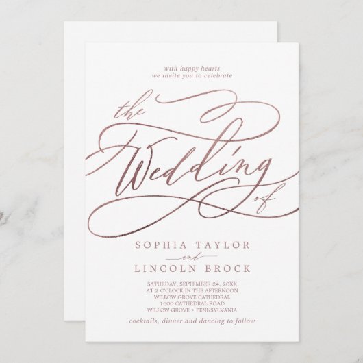 Romantische goudkalligrafie op het Roos in één kee Kaart (Voorkant / Achterkant)