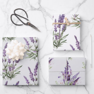 Romantische grijze paarse lavendel bloemrijke brui inpakpapier vel