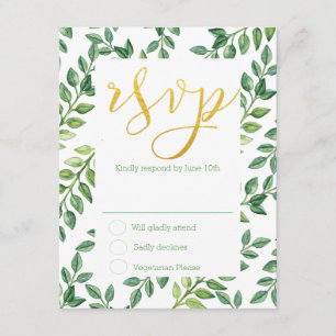 Romantische Groene Bladeren - RSVP Bruiloft Kaart