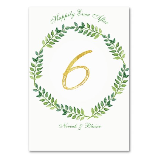 Romantische Groene Bladeren - Trouwtafel kaart 6 r (Voorkant)