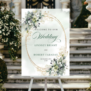 Romantische groene gouden huwelijks welkomstposter poster