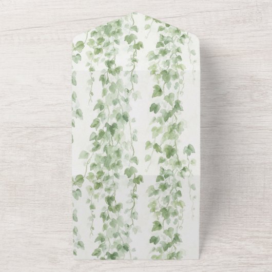 Romantische groene klimop bruiloft all in one uitnodiging (Buitenkant)