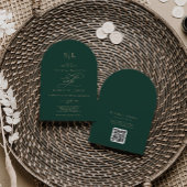 Romantische Groene Monogram QR Code Boho Boog Brui Kaart