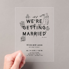 Romantische Hand Getrokken Whimsical Black Wedding Acryl Uitnodigingen