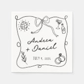 Romantische Hand Getrokken Zwarte Huwelijk Servet (Voorkant)