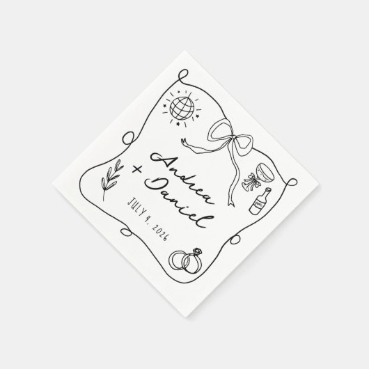 Romantische Hand Getrokken Zwarte Huwelijk Servet (Hoek)