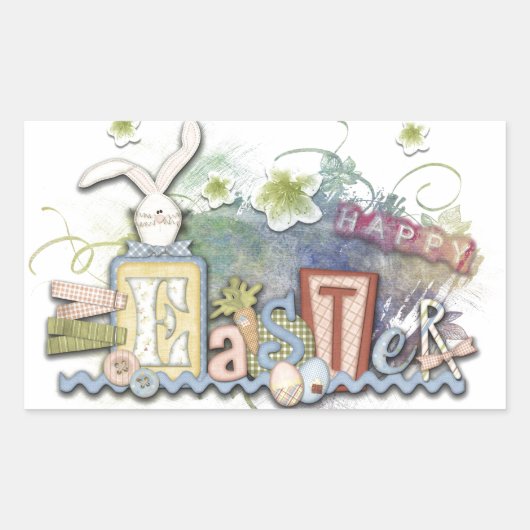 Romantische Happy Paast Bunny Greeting Cute Text Rechthoekige Sticker (Voorkant)