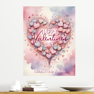 Romantische hart en bloemen Valentijnsdag Poster