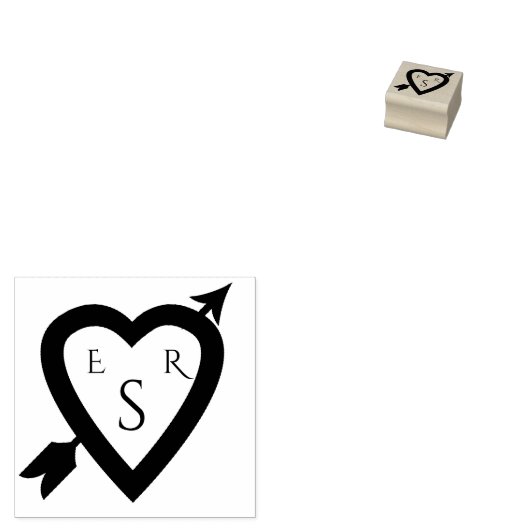 Romantische hart pijl monogrammed bruiloft 	rubberstempel (Gestempeld)