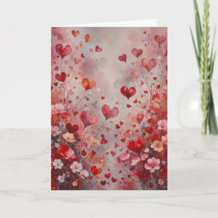 Romantische harten en bloemen Valentijn Kaart